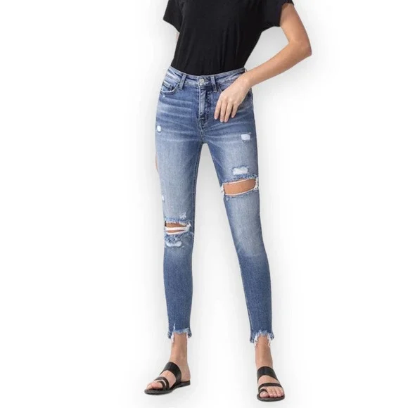 FLASH SALE! LOVERVET Juliana High Rise Distressed Ripped Blue Denim Skinny Jeans - Picture 5 of 6